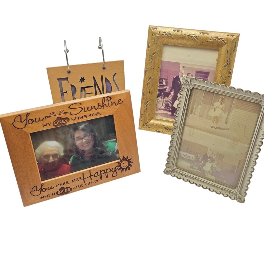 Vintage and Modern Picture Frame Lot You Are My Sunshine Friends Gold Cream H4